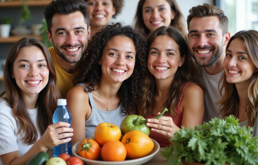 Personas satisfechas y saludables celebrando sus logros de bienestar